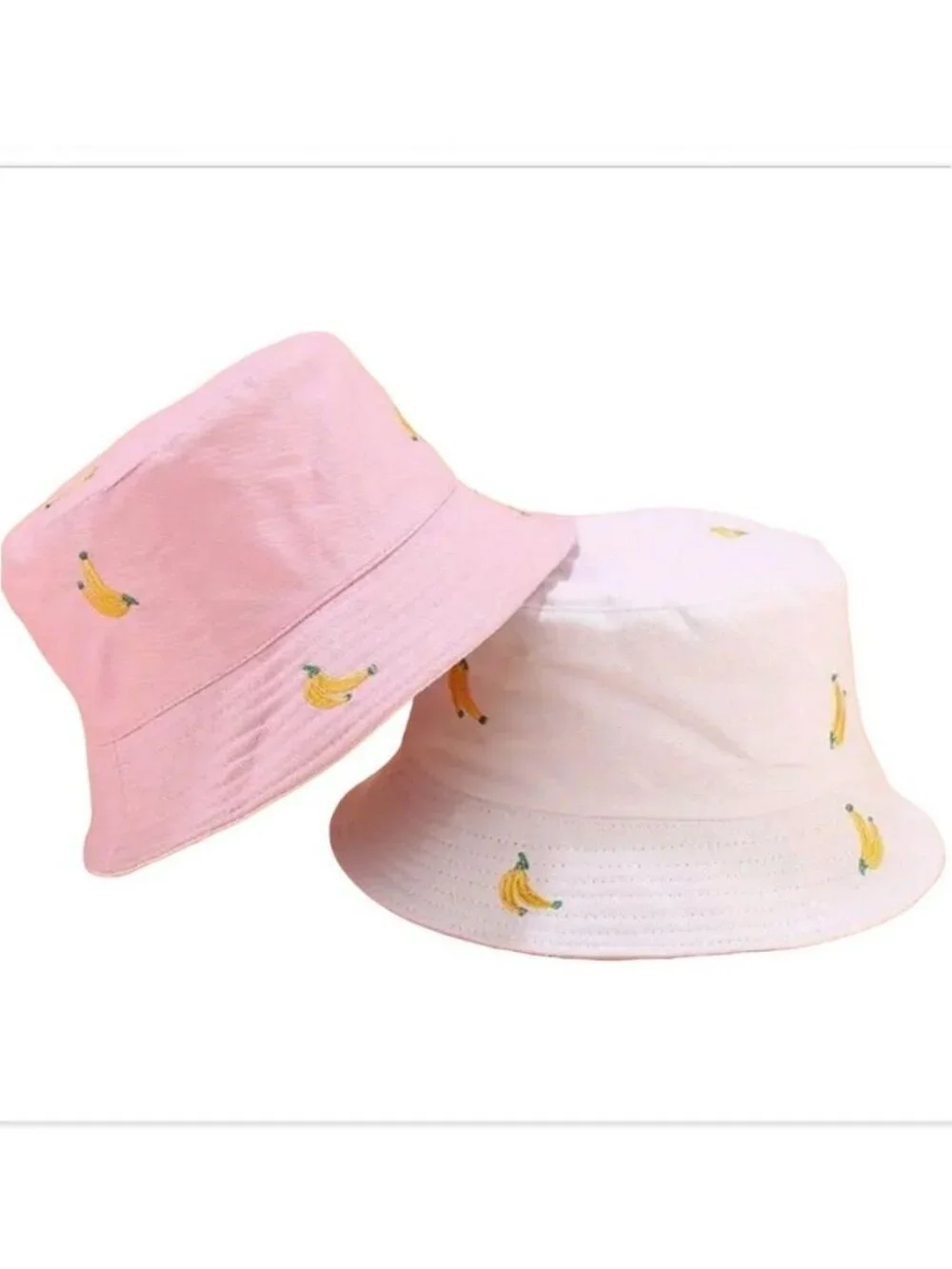 Everlynn Reversible Bucket Hat Banana Embroidered Cotton Twill Pink White OSFM